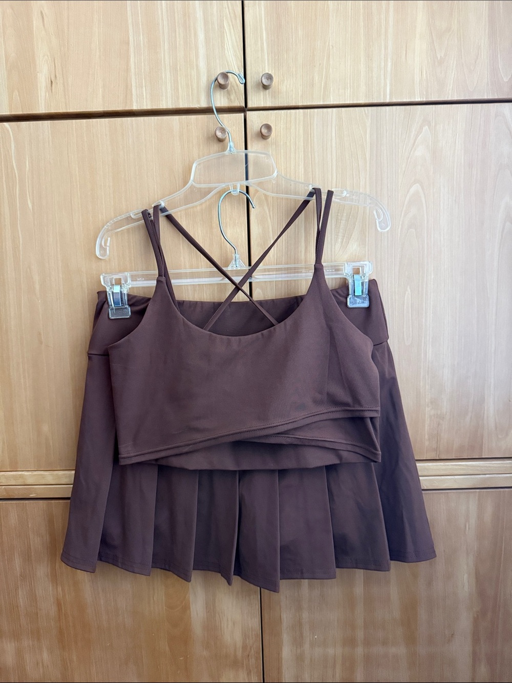 Brown Women's Skort matching set with Cross-Back Straps top NWT